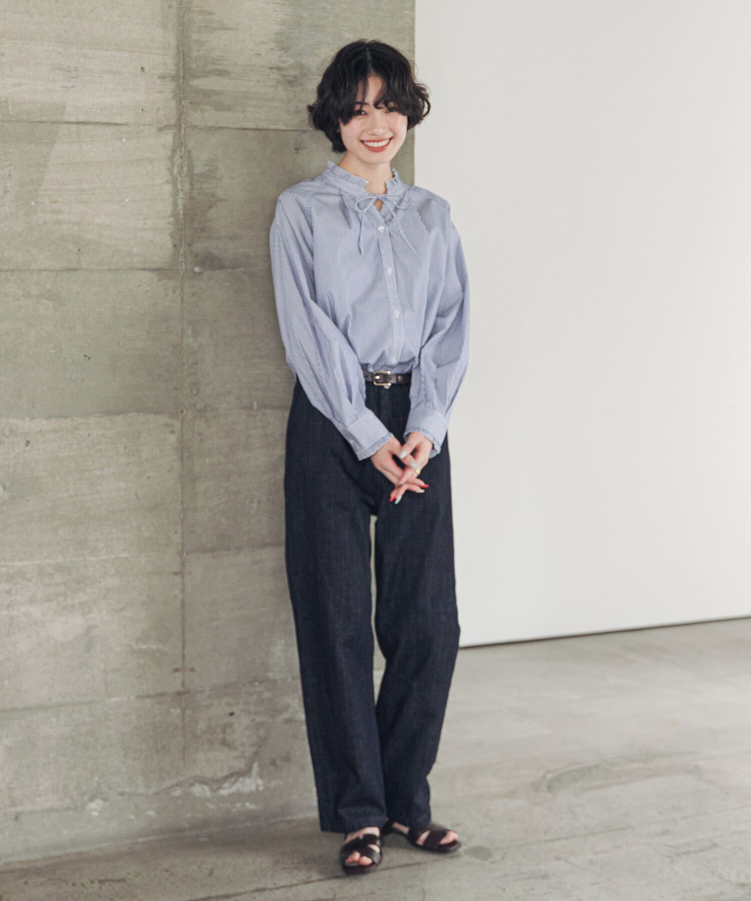 URBAN RESEARCH DOORS「『速乾/イージーケア/UVカット』『UR TECH』Aircareフリルネックブラウス」|シャツ・ブラウス|