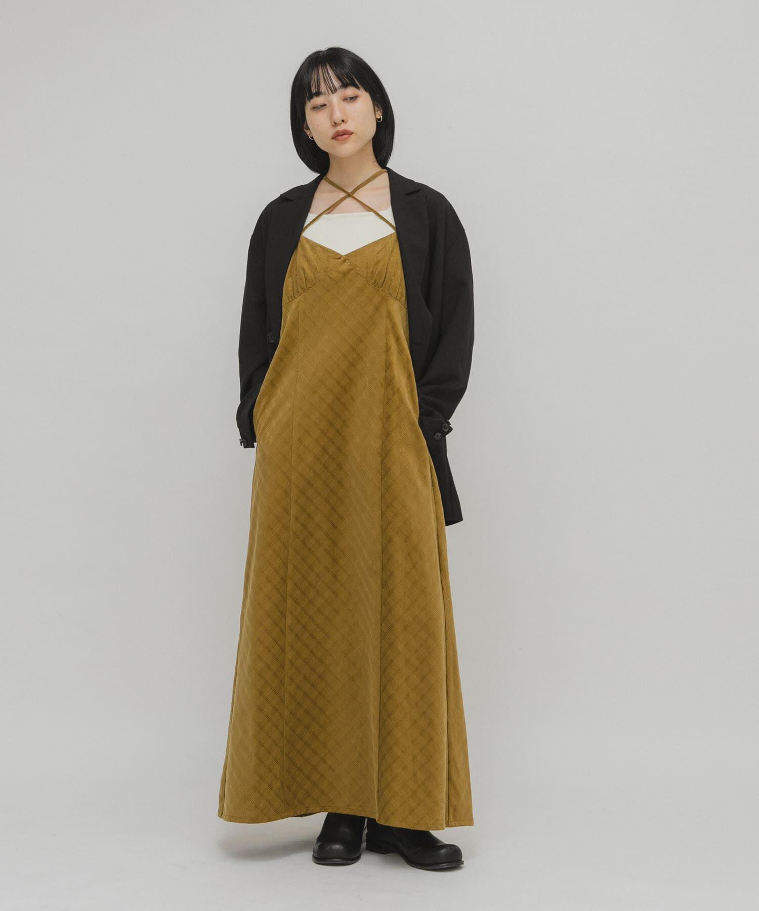  「チェックコーデュロイキャミワンピース」|ワンピース|