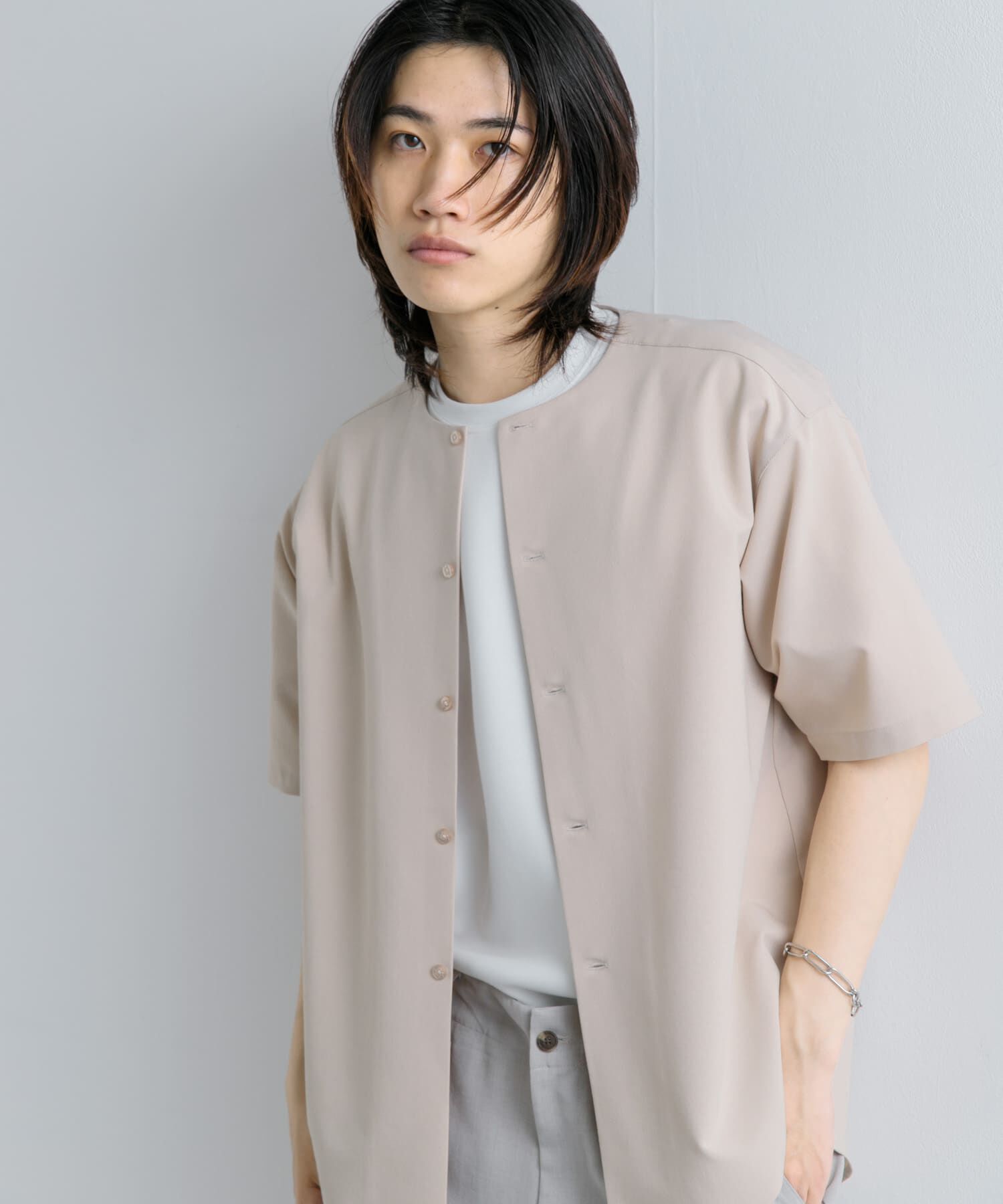 SENSE OF PLACE by URBAN RESEARCH「ノーカラーシャツ(5分袖)」|シャツ・ブラウス|ベージュ