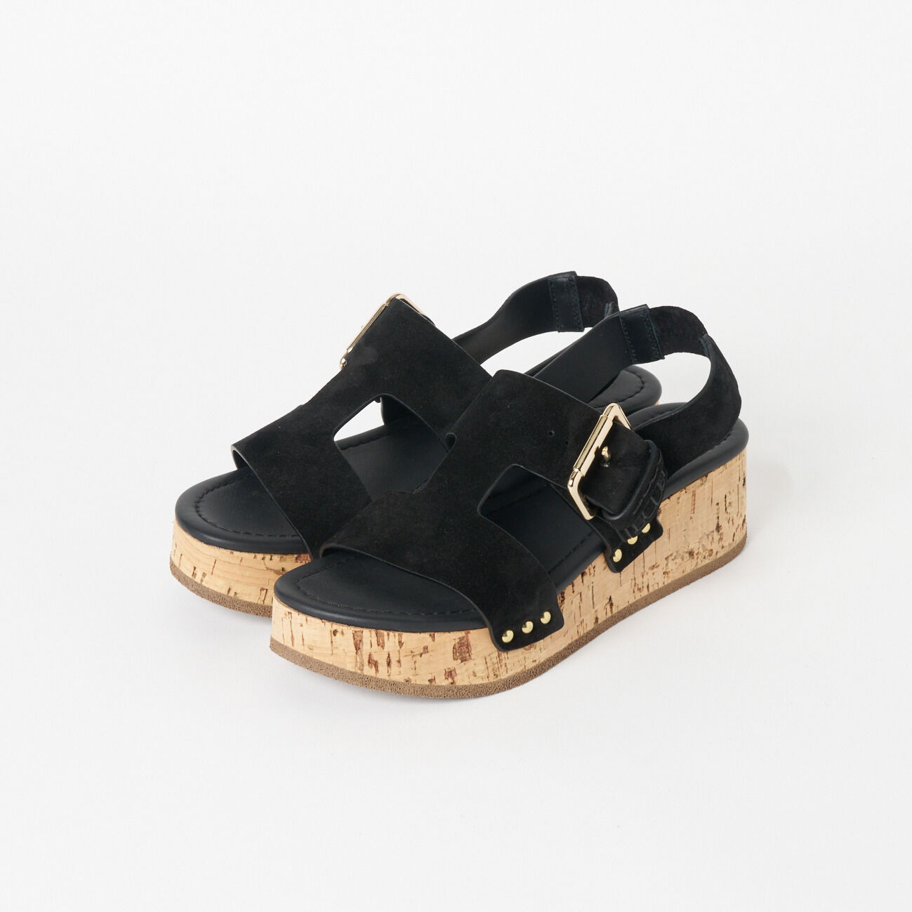  「Claire Charlotte SUEDE CORK SOLE SANDAL」|サンダル|ブラック