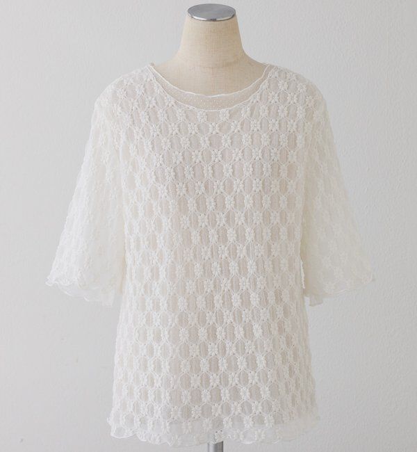  「ストレッチレース&times;ドットチュールTシャツ」|Tシャツ・カットソー|