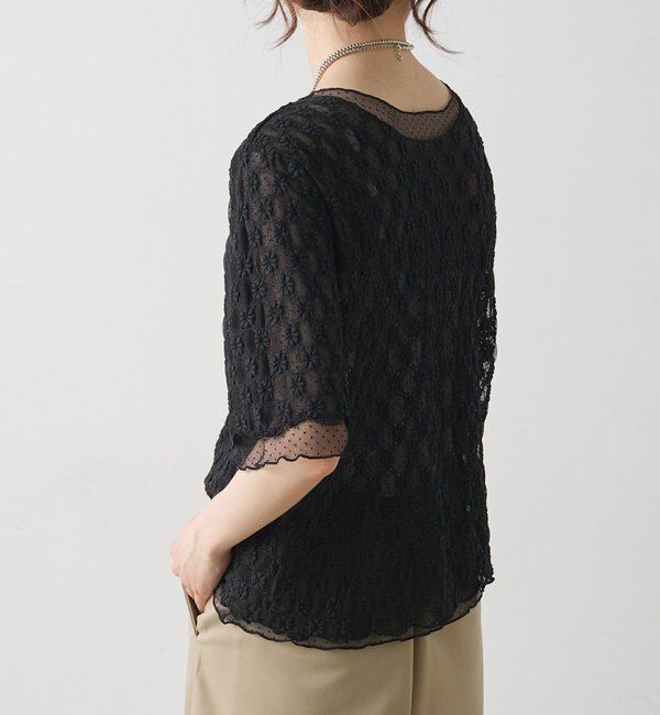  「ストレッチレース&times;ドットチュールTシャツ」|Tシャツ・カットソー|