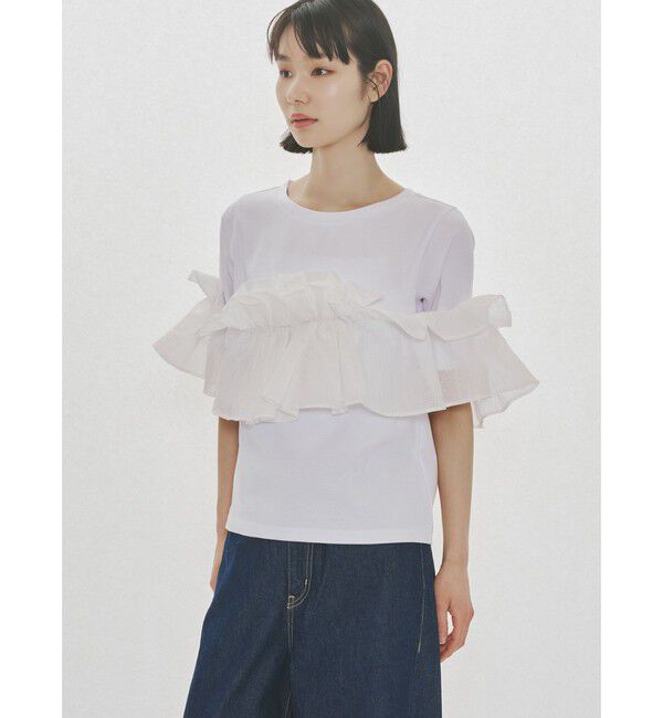 MIDIUMISOLID「MIDIUMISOLID for Ladies シフトフリルTシャツ」|Tシャツ・カットソー|