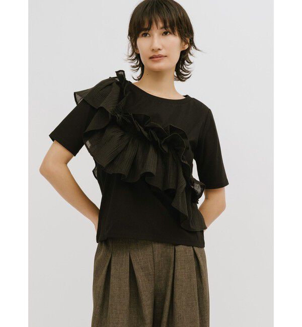 MIDIUMISOLID「MIDIUMISOLID for Ladies シフトフリルTシャツ」|Tシャツ・カットソー|
