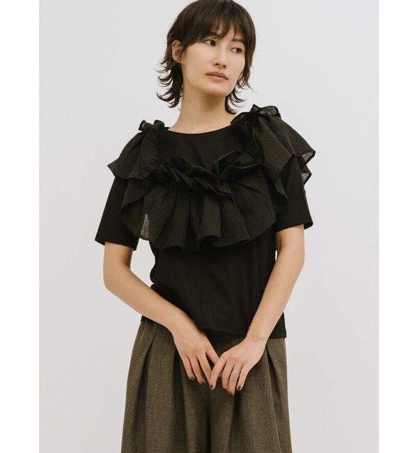MIDIUMISOLID「MIDIUMISOLID for Ladies シフトフリルTシャツ」|Tシャツ・カットソー|