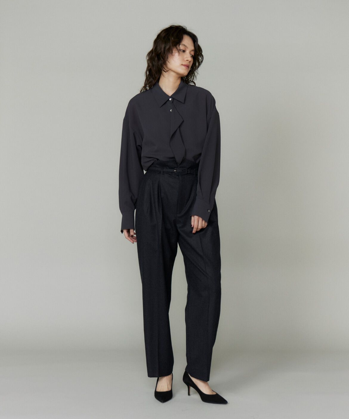 la veille by SUPERIOR CLOSET「《大きいサイズ》ハイウエストベルト付きパンツ」|スラックス|