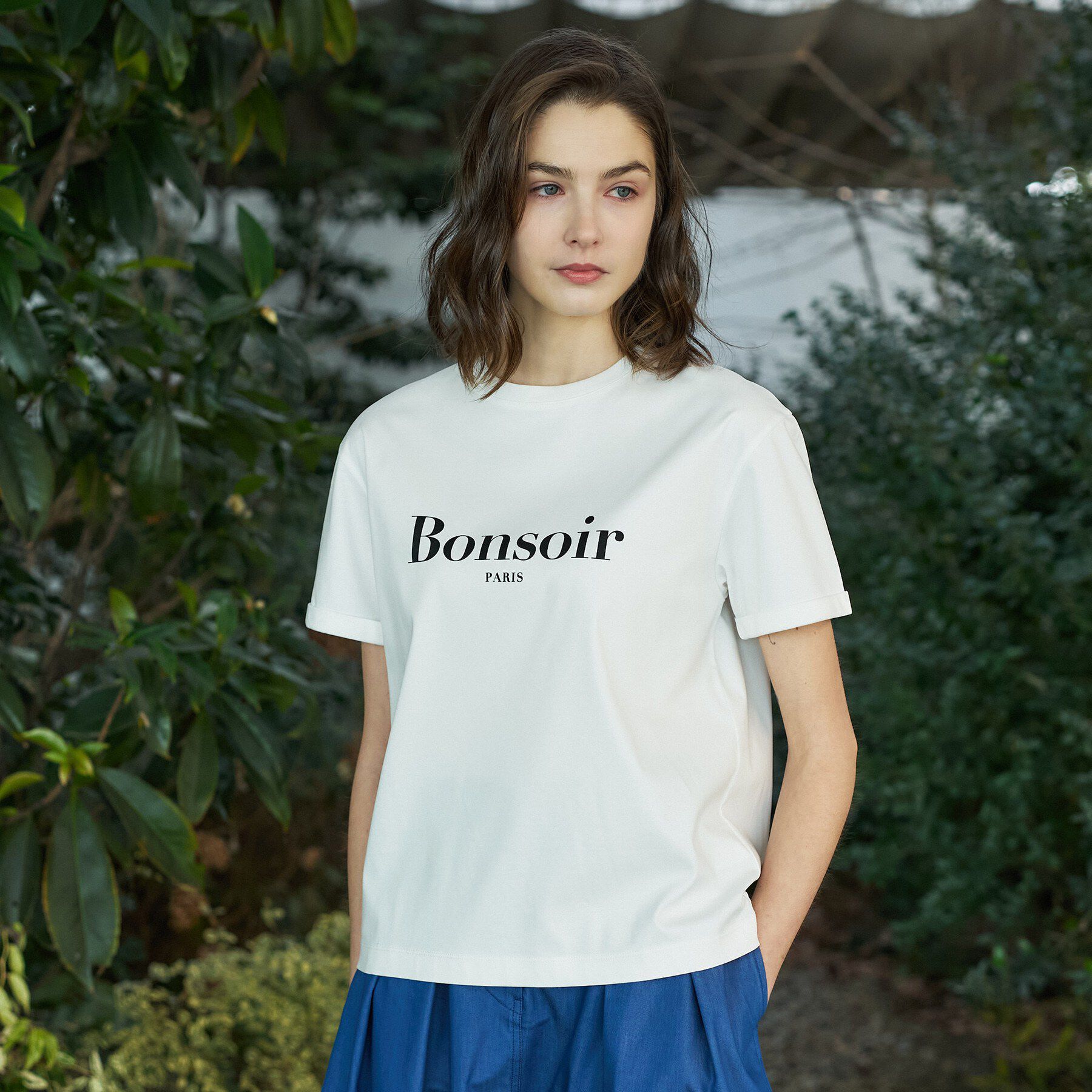 DRESSTERIOR「【接触冷感／抗菌防臭／消臭】アイスクリアコットン Bonsoir ロゴTシャツ」|Tシャツ・カットソー|