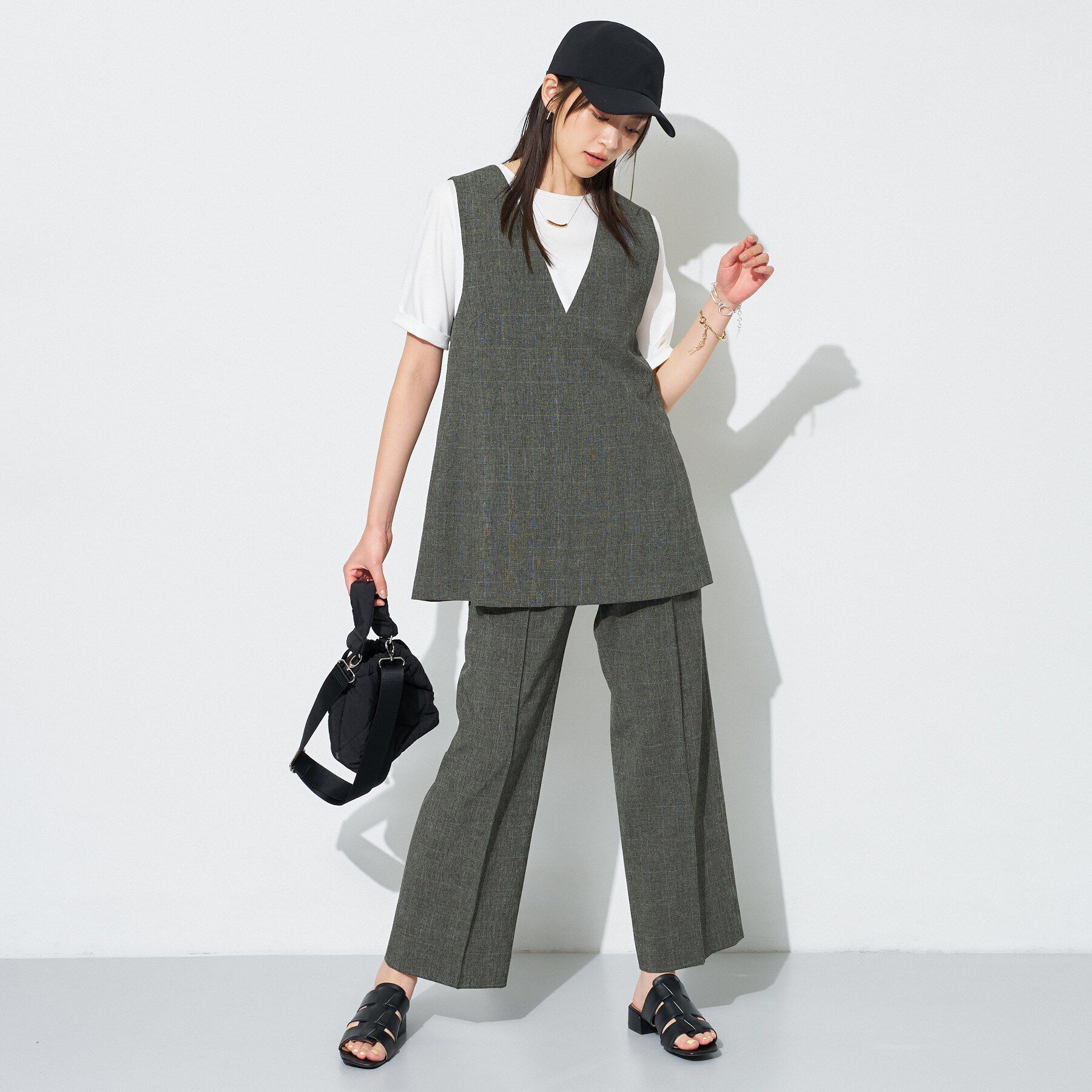 INDIVI「【UVケア／接触冷感】リネン風チェックストレートパンツ」|その他|