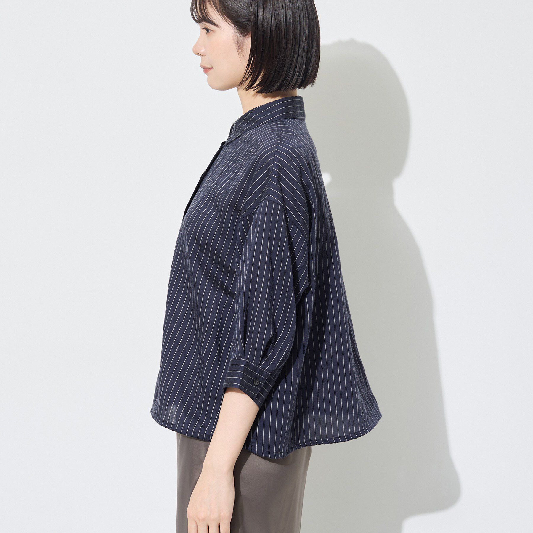 INDIVI「【シアー／7分袖】体型カバーゆったりシャツ」|シャツ・ブラウス|