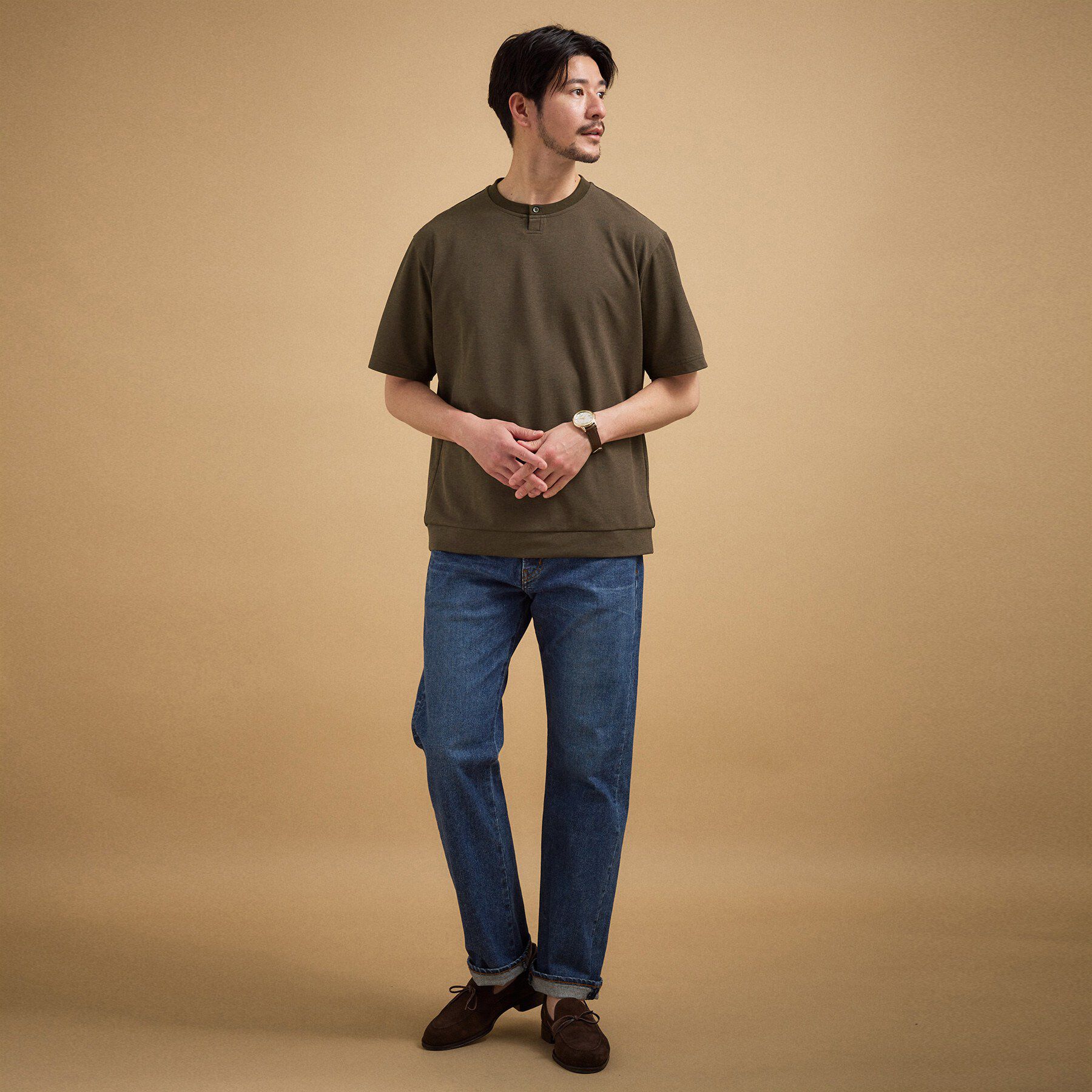TAKEO KIKUCHI「リネン ライク 鹿の子 ヘンリー ハーフ ヘンリー ネック」|Tシャツ・カットソー|