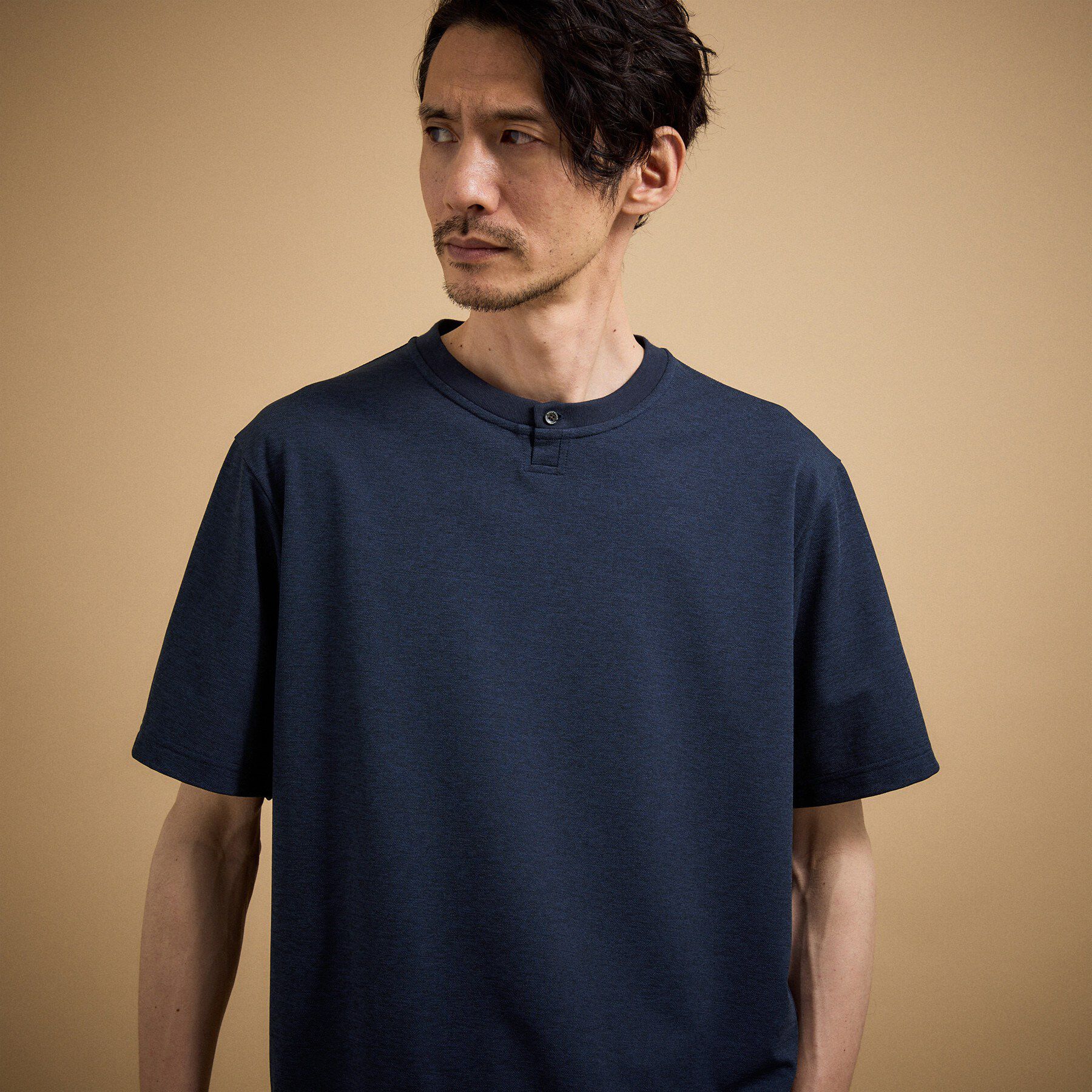 TAKEO KIKUCHI「リネン ライク 鹿の子 ヘンリー ハーフ ヘンリー ネック」|Tシャツ・カットソー|