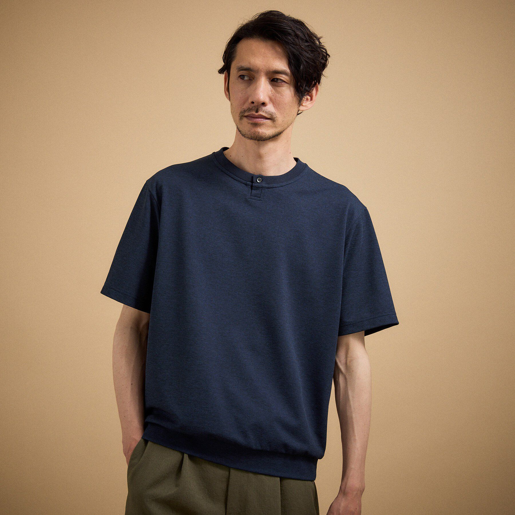 TAKEO KIKUCHI「リネン ライク 鹿の子 ヘンリー ハーフ ヘンリー ネック」|Tシャツ・カットソー|