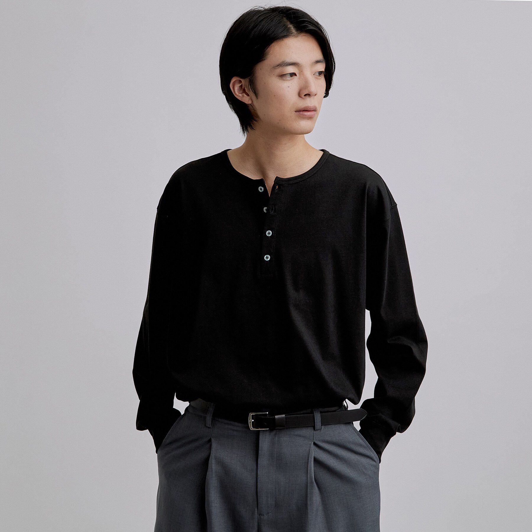 tk.TAKEO KIKUCHI「ヘンリーネック長袖Tシャツ」|Tシャツ・カットソー|ブラック(019)