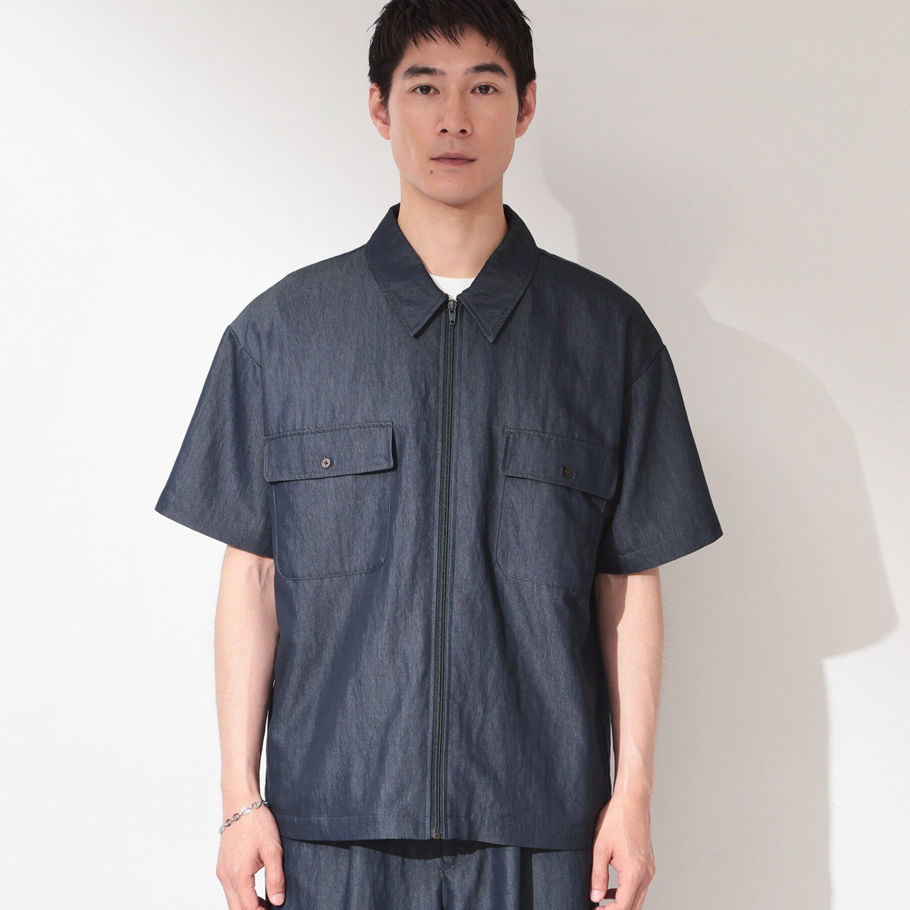 THE SHOP TK「【セットアップ可／洗濯機OK】アソート ジップ半袖シャツ」|シャツ・ブラウス|