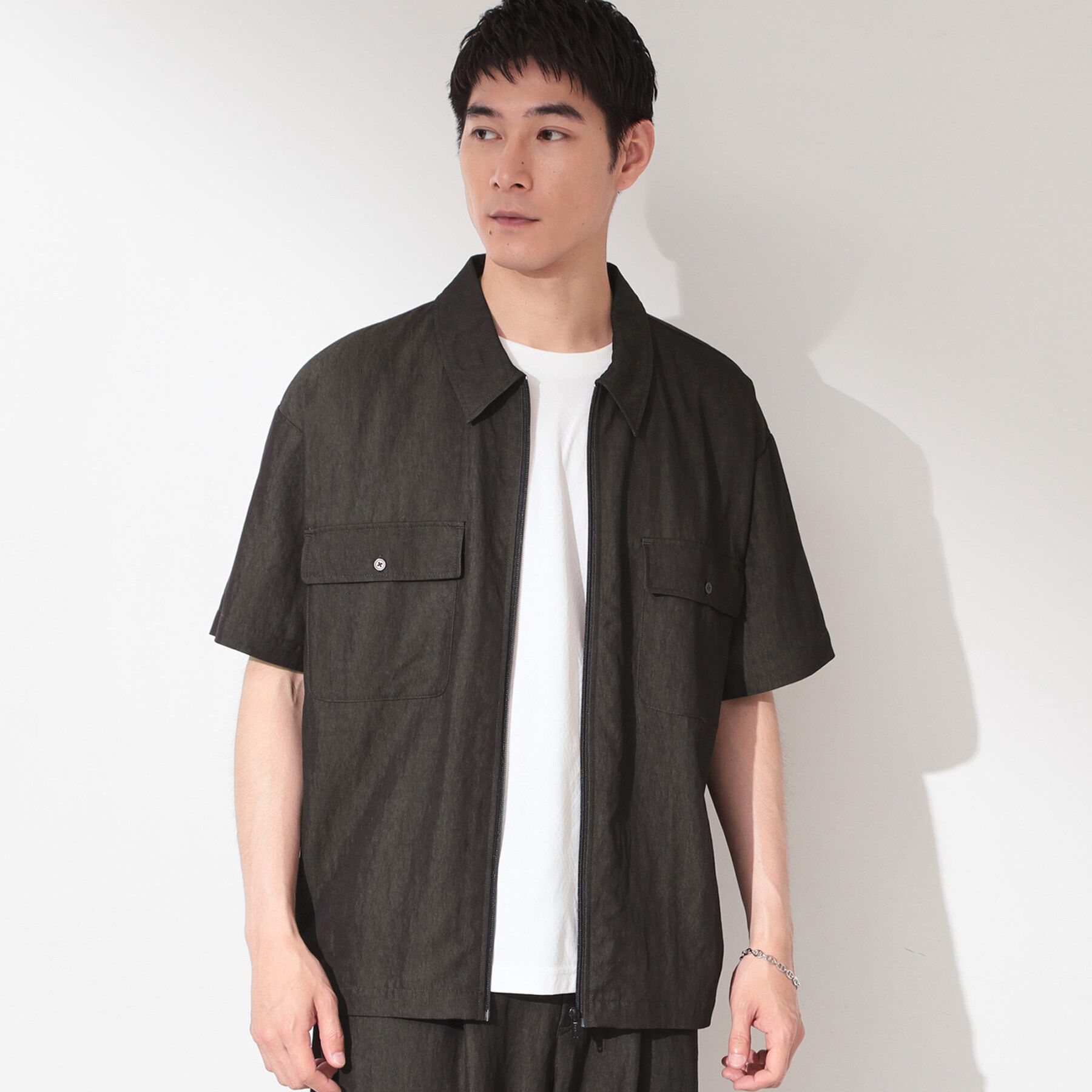 THE SHOP TK「【セットアップ可／洗濯機OK】アソート ジップ半袖シャツ」|シャツ・ブラウス|