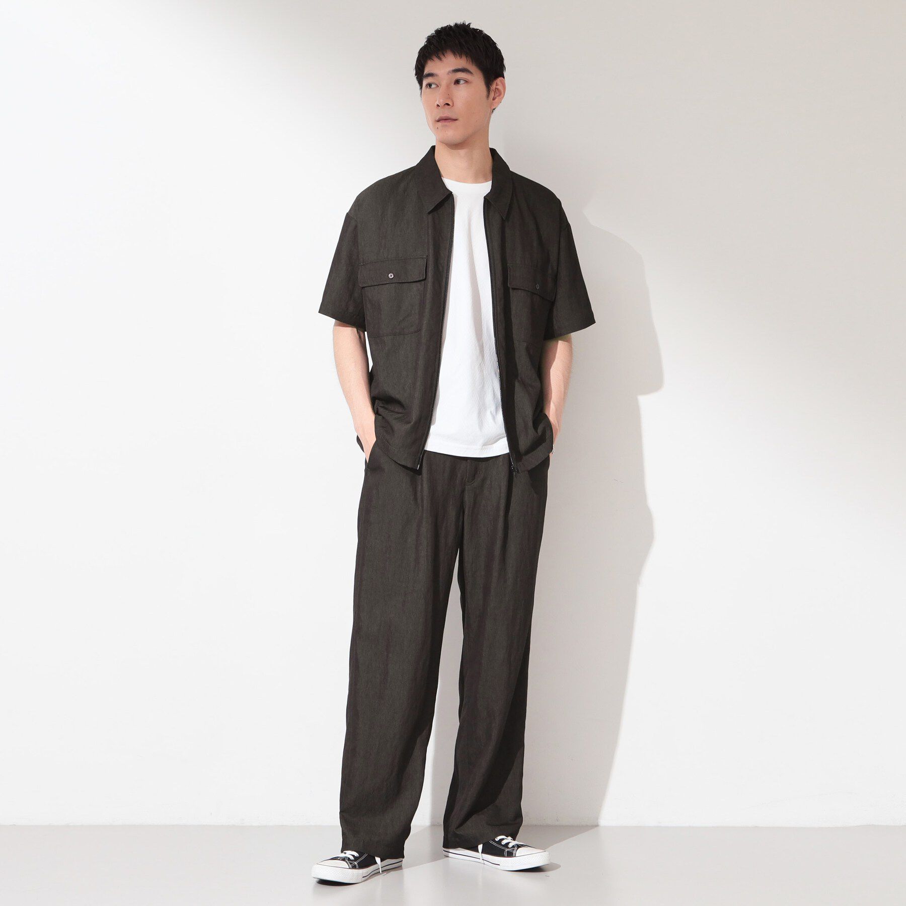 THE SHOP TK「【セットアップ可／洗濯機OK】アソート ジップ半袖シャツ」|シャツ・ブラウス|