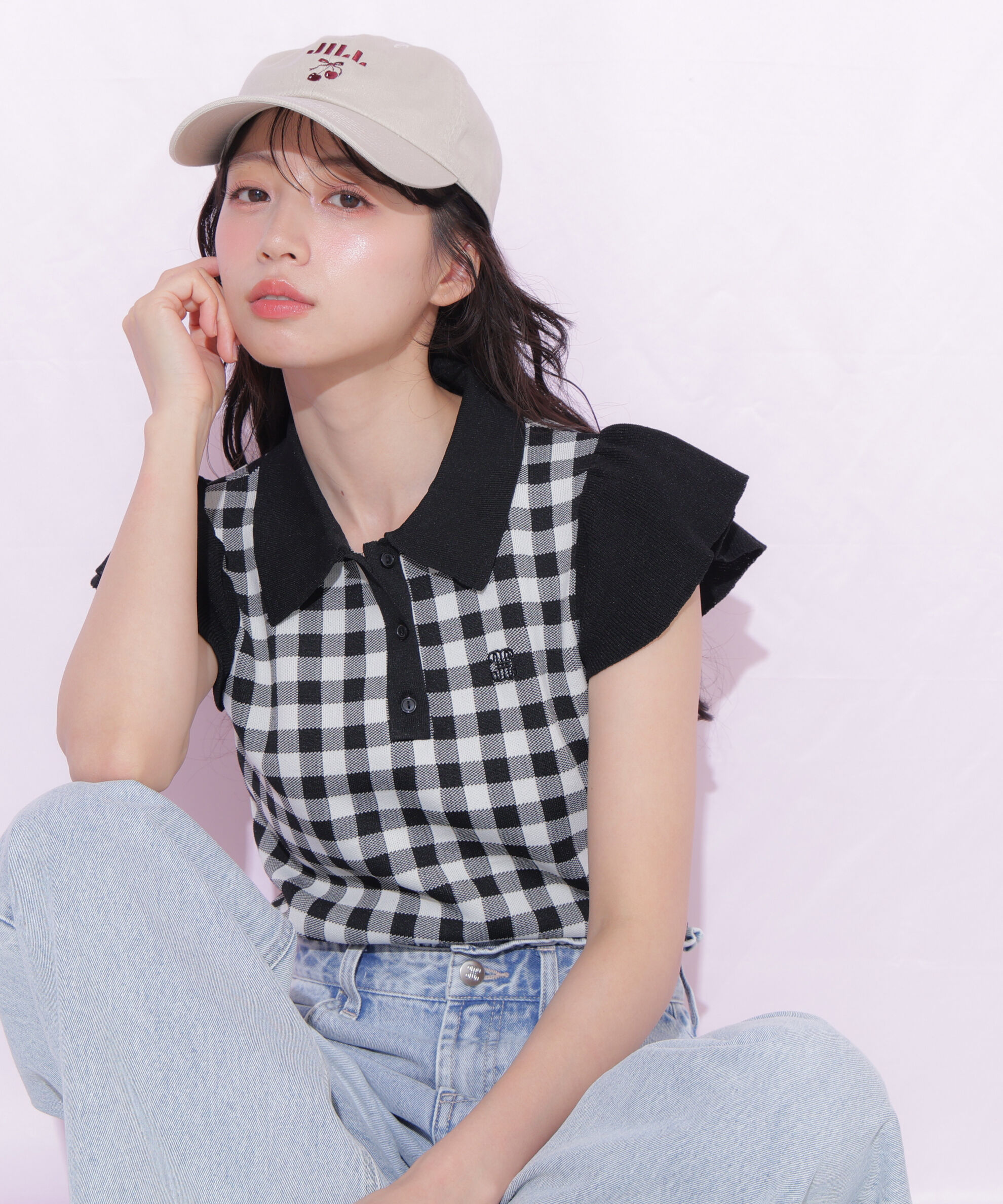  「＜WEB限定カラーあり＞フリル袖ポロニット」|ニット・セーター|
