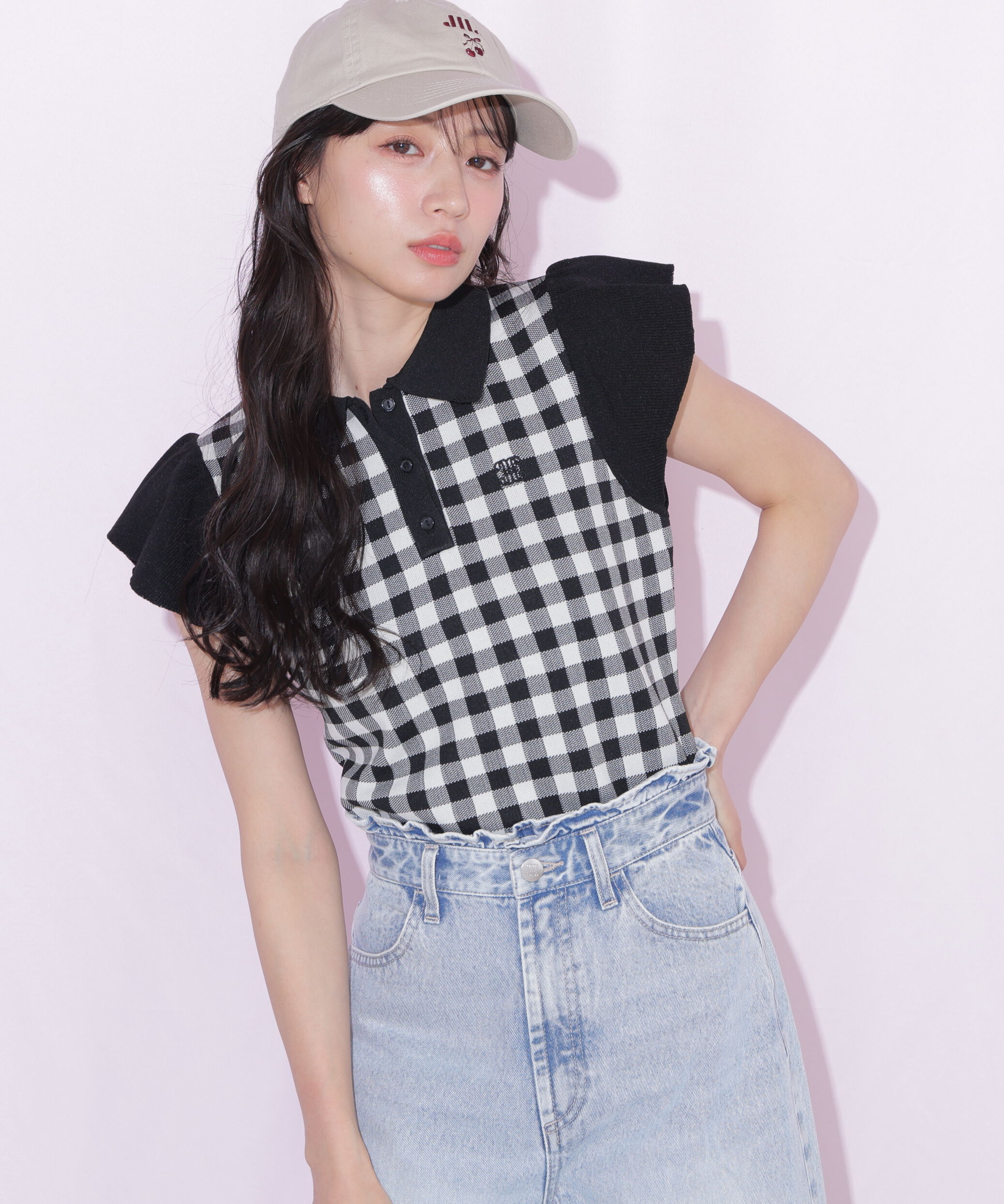  「＜WEB限定カラーあり＞フリル袖ポロニット」|ニット・セーター|