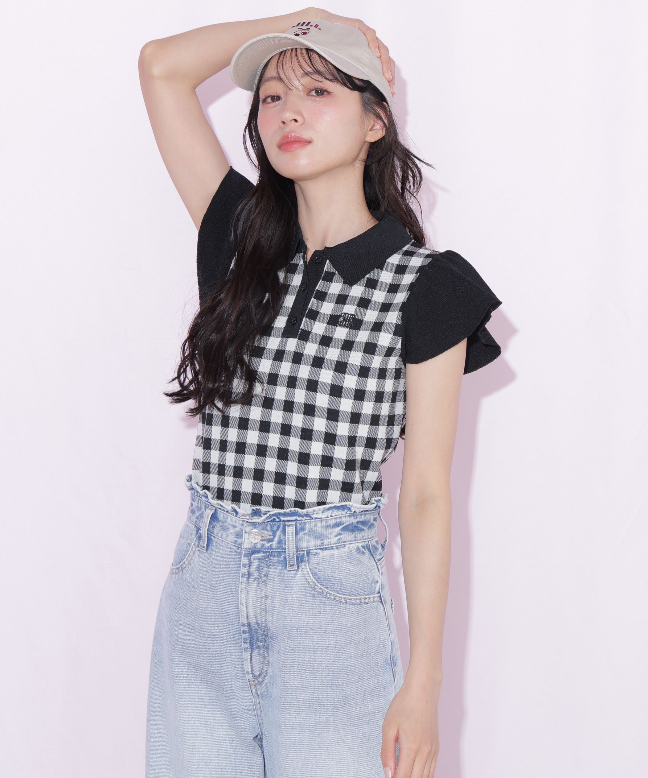  「＜WEB限定カラーあり＞フリル袖ポロニット」|ニット・セーター|