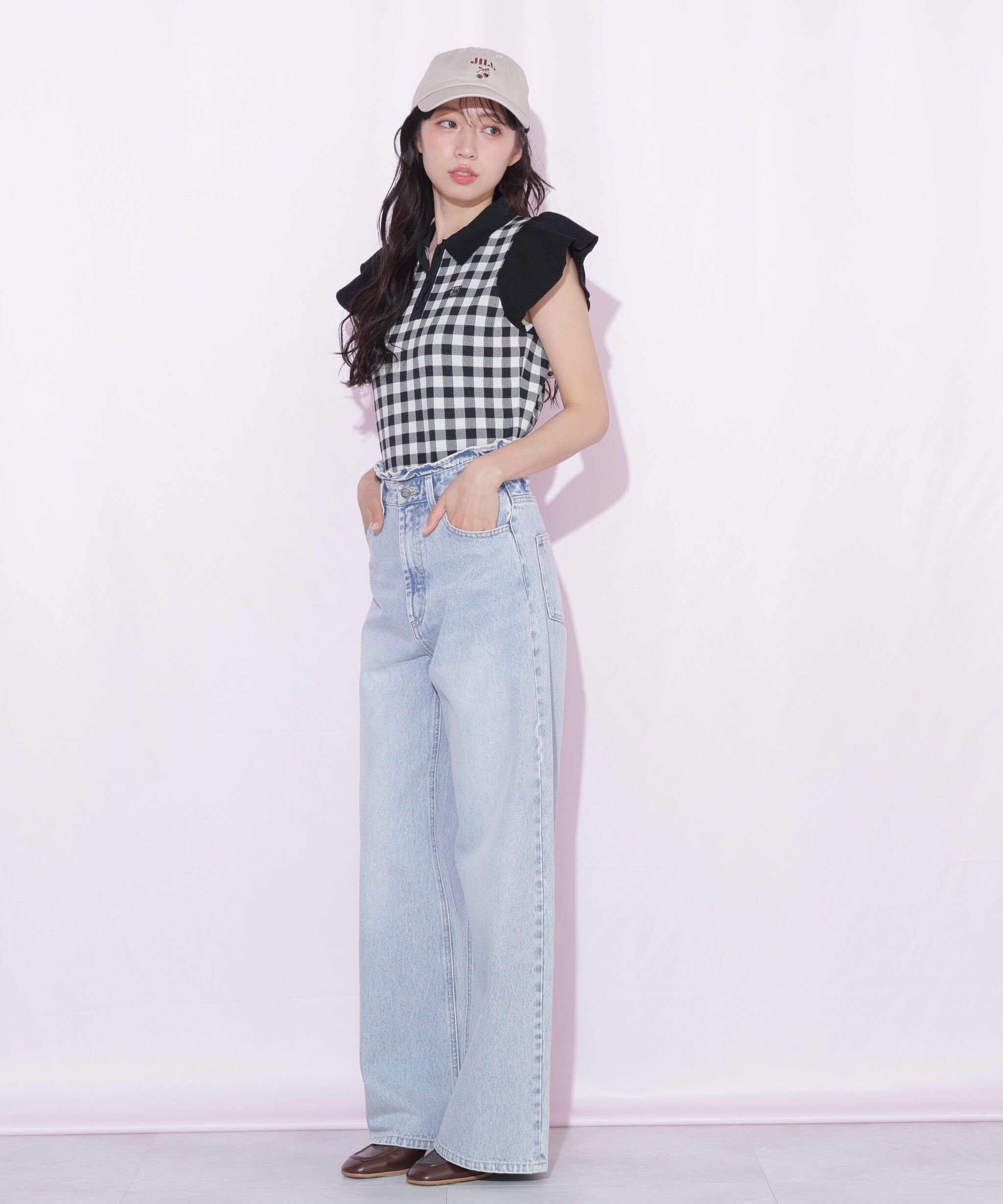  「＜WEB限定カラーあり＞フリル袖ポロニット」|ニット・セーター|