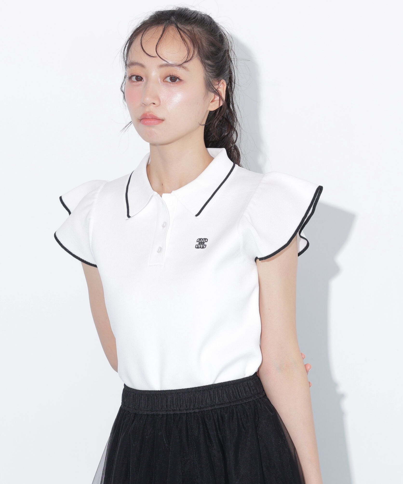  「＜WEB限定カラーあり＞フリル袖ポロニット」|ニット・セーター|