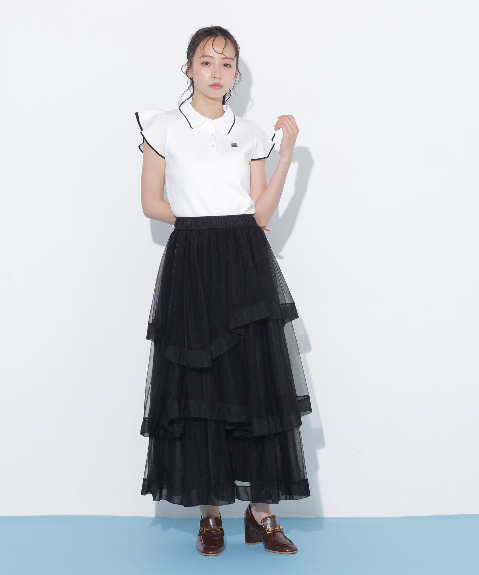  「＜WEB限定カラーあり＞フリル袖ポロニット」|ニット・セーター|