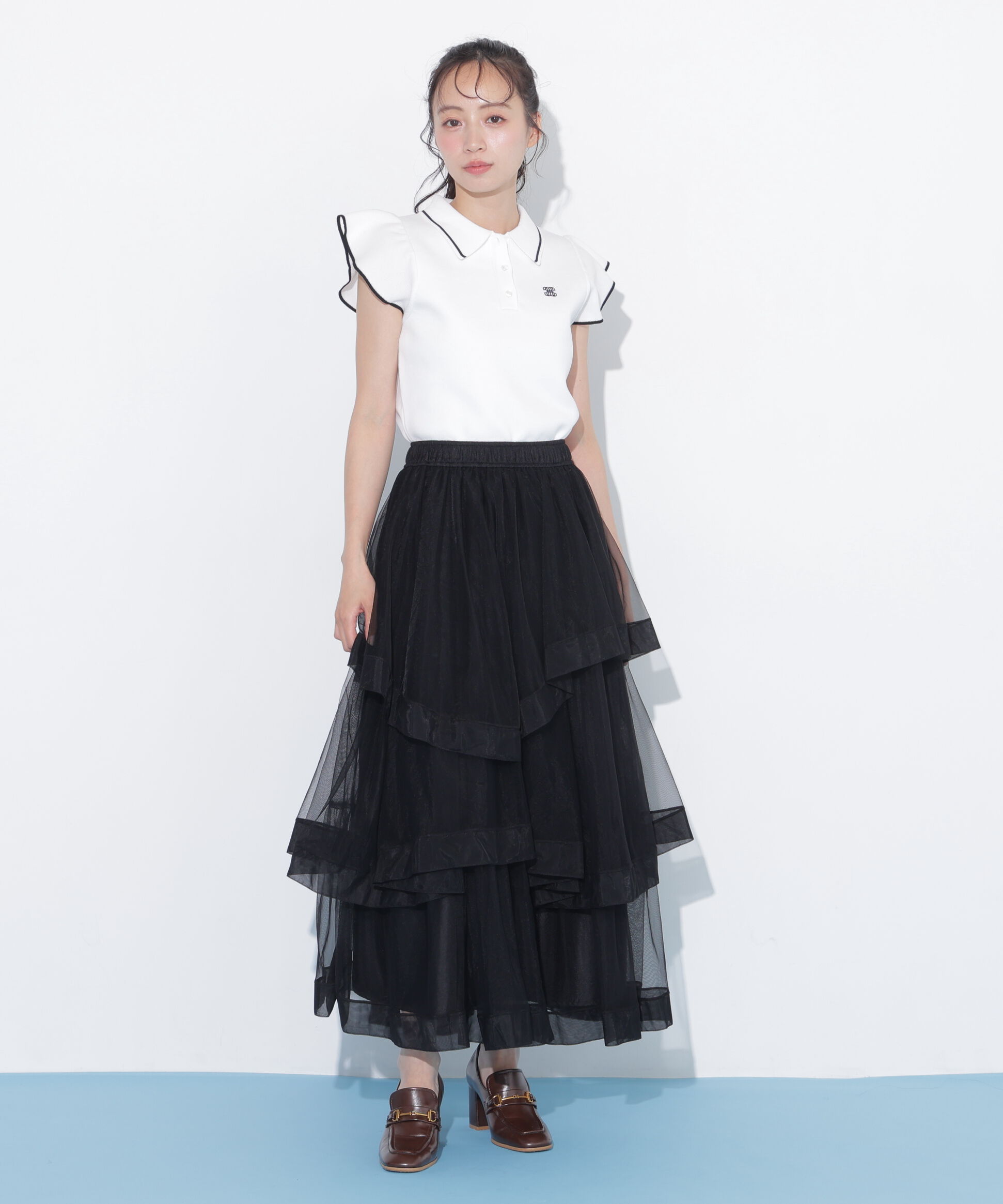  「＜WEB限定カラーあり＞フリル袖ポロニット」|ニット・セーター|