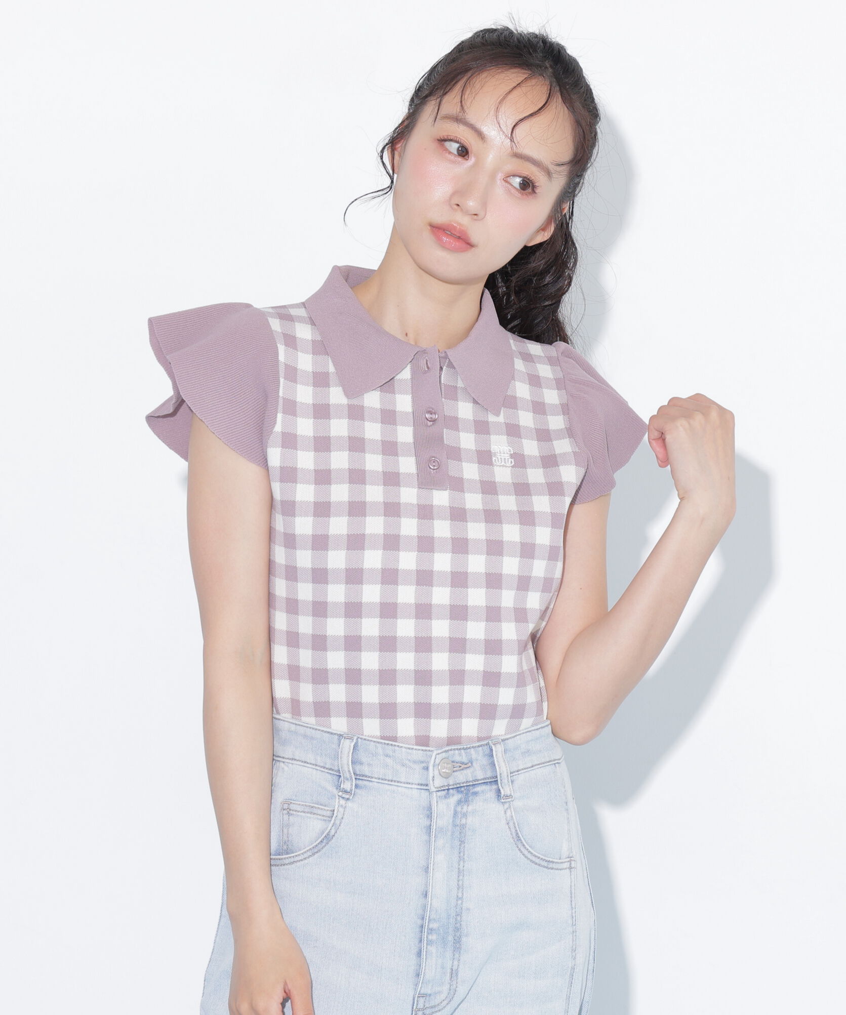  「＜WEB限定カラーあり＞フリル袖ポロニット」|ニット・セーター|