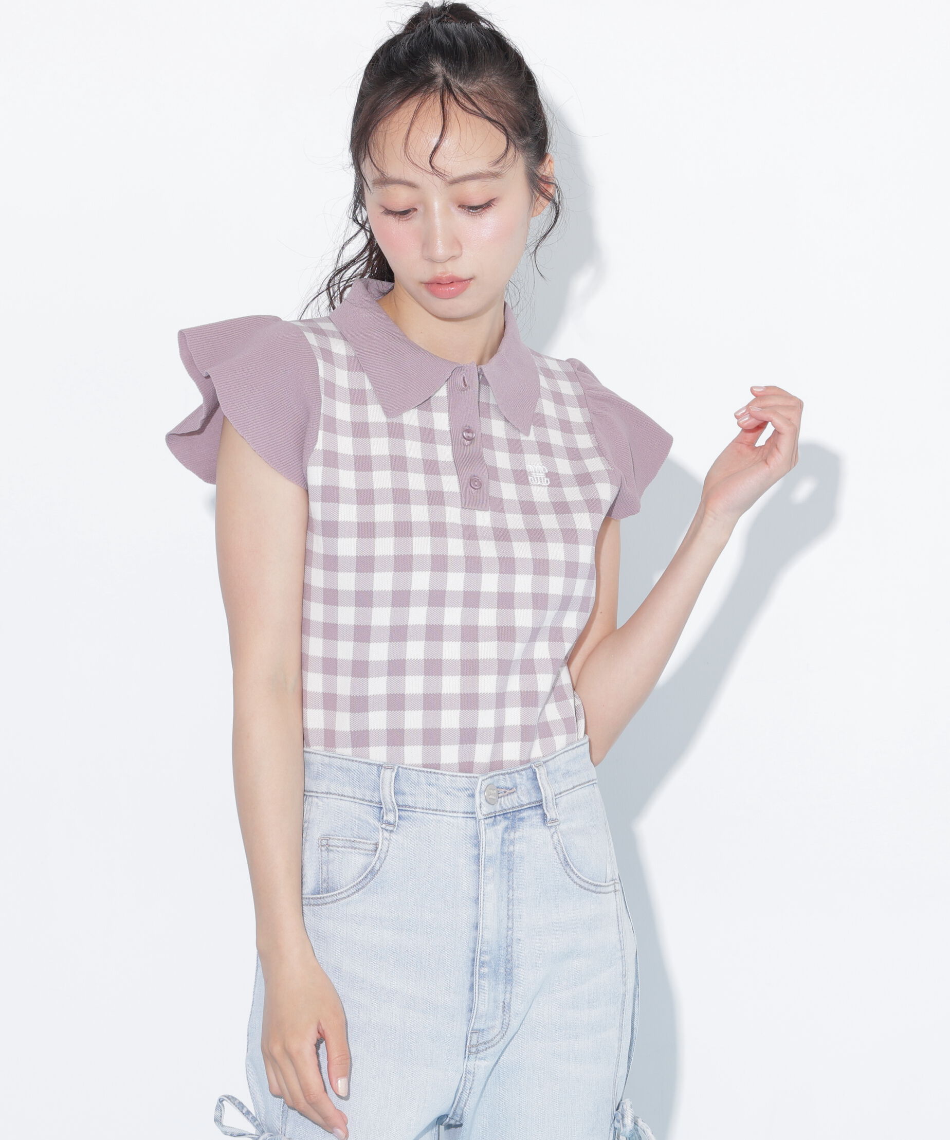  「＜WEB限定カラーあり＞フリル袖ポロニット」|ニット・セーター|