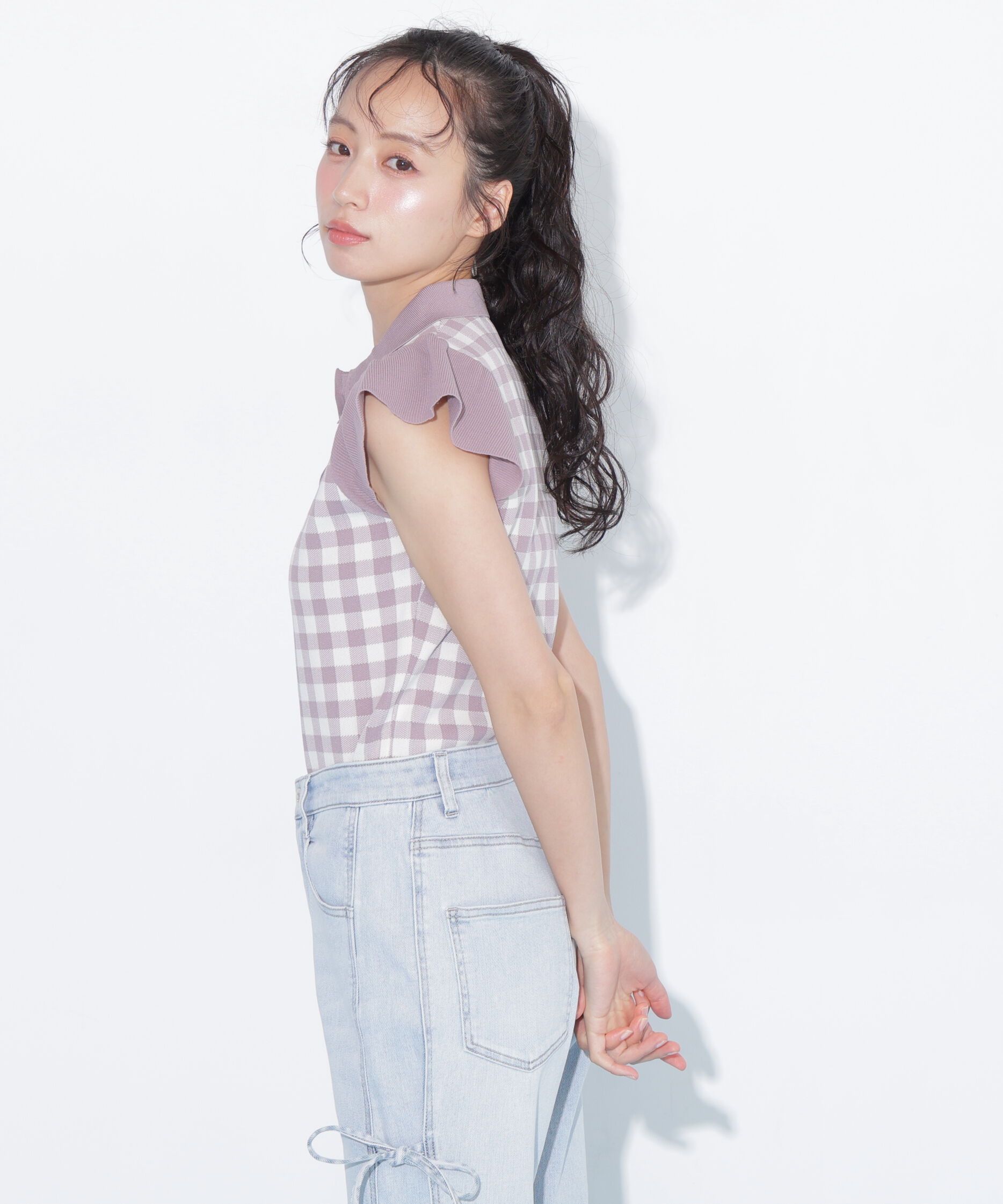  「＜WEB限定カラーあり＞フリル袖ポロニット」|ニット・セーター|