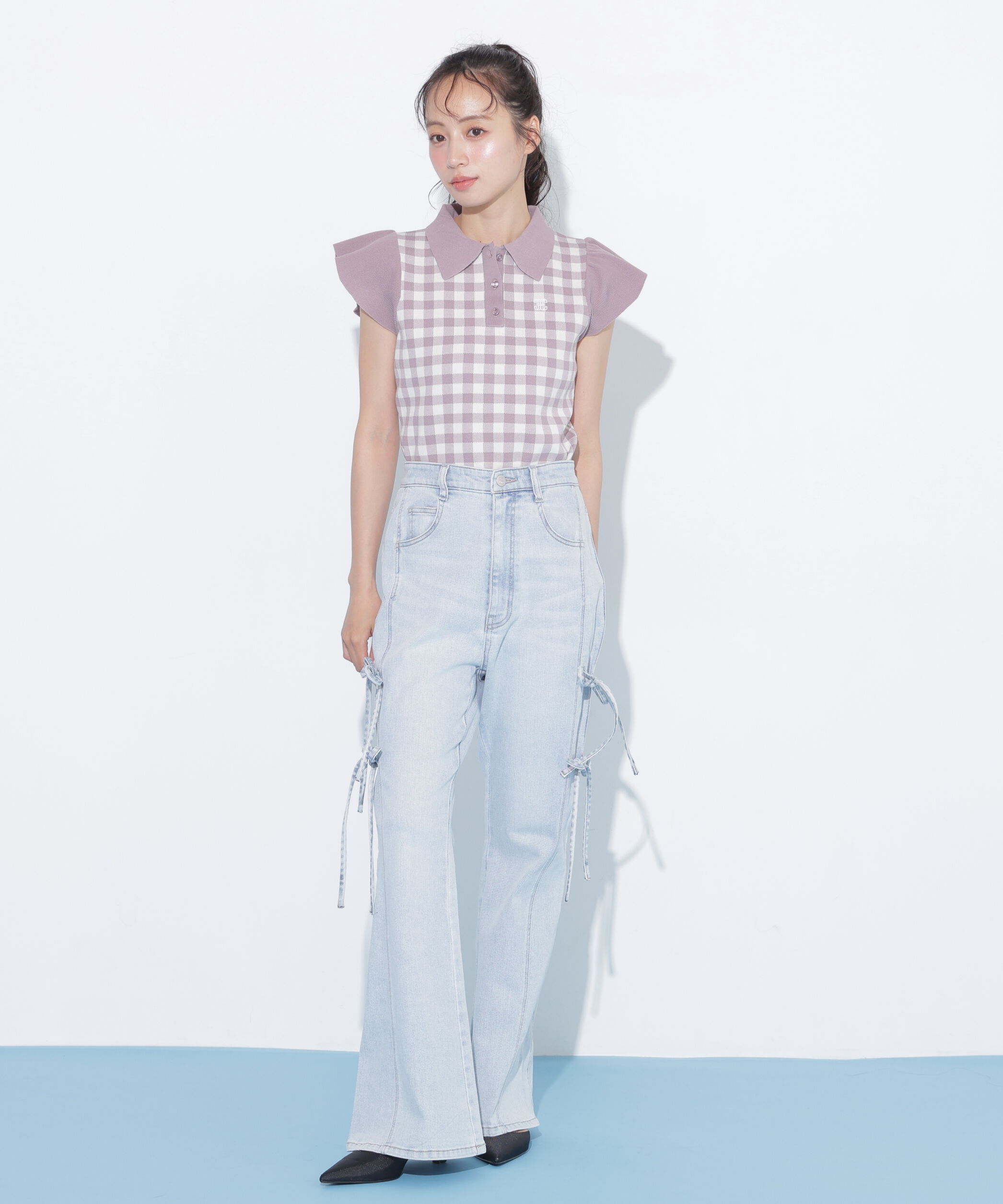  「＜WEB限定カラーあり＞フリル袖ポロニット」|ニット・セーター|