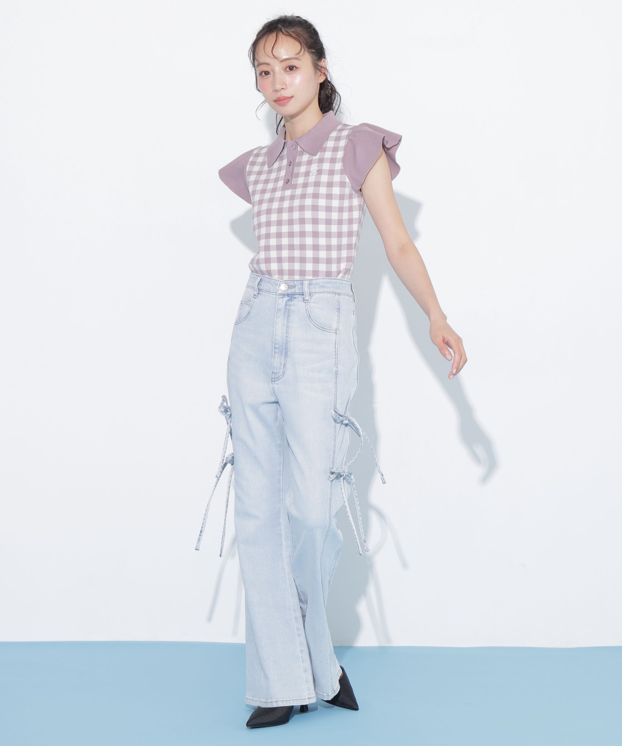 「＜WEB限定カラーあり＞フリル袖ポロニット」|ニット・セーター|