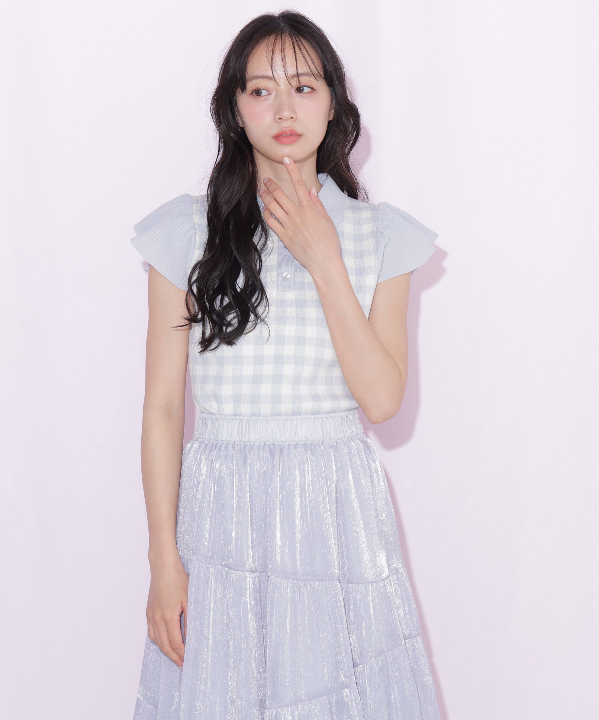  「＜WEB限定カラーあり＞フリル袖ポロニット」|ニット・セーター|
