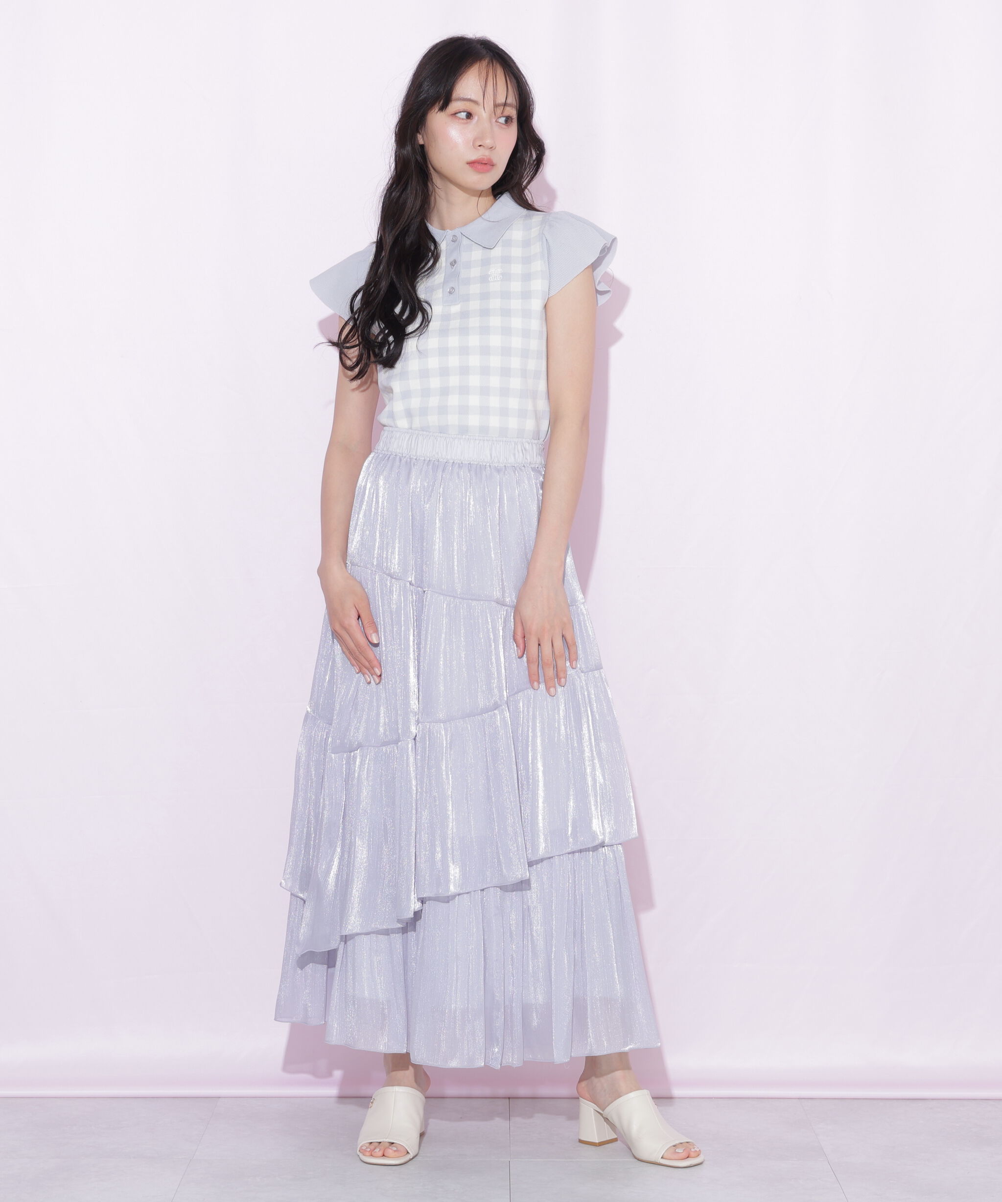  「＜WEB限定カラーあり＞フリル袖ポロニット」|ニット・セーター|