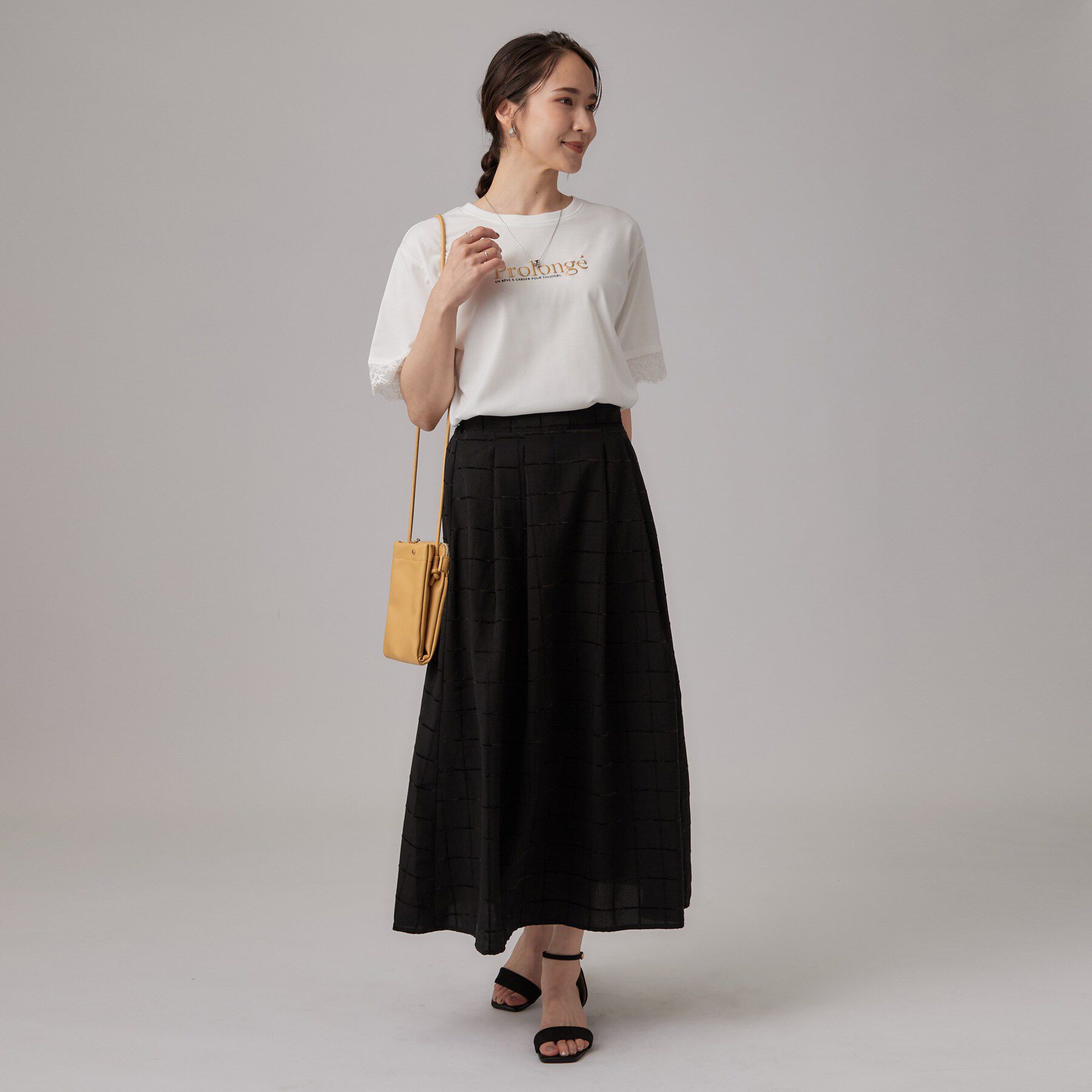 SHOO･LA･RUE「【セットアップ可/S-LL】モールチェックで上品に タックフレアスカート」|スカート|