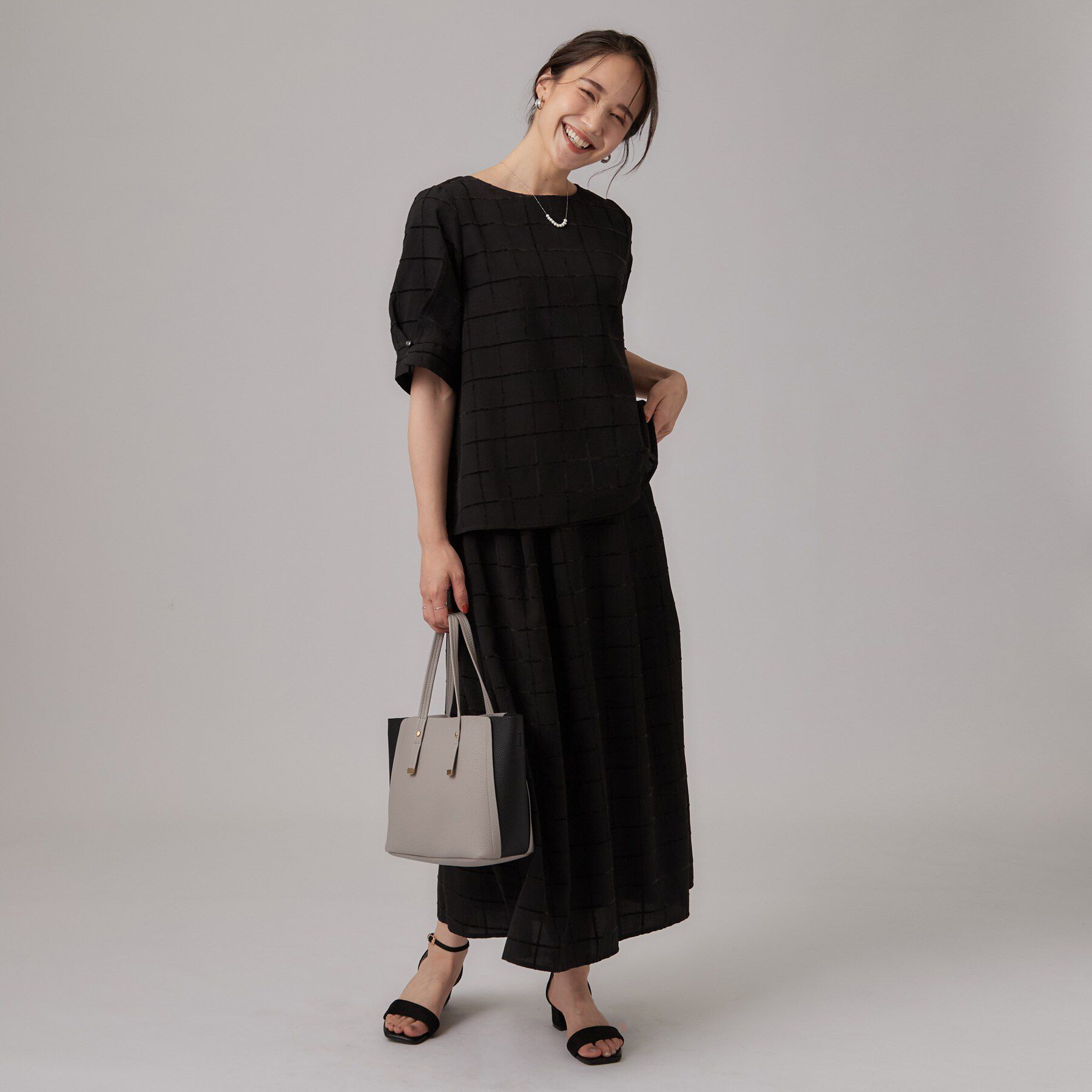 SHOO･LA･RUE「【セットアップ可/S-LL】モールチェックで上品に タックフレアスカート」|スカート|