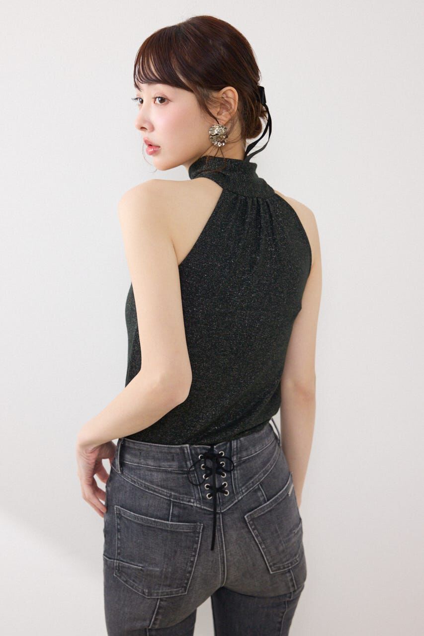 rienda「ラメフライスリボンネックトップス」|Tシャツ・カットソー|