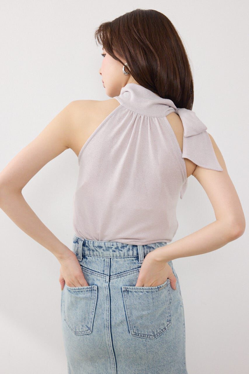 rienda「ラメフライスリボンネックトップス」|Tシャツ・カットソー|