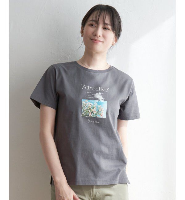 ikka「ロゴフォトプリントT」|Tシャツ・カットソー|チャコール