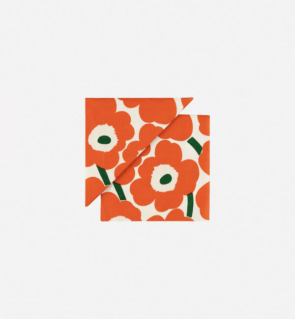 Marimekko「Unikko ランチナプキン」|その他|オレンジ&times;グリーン