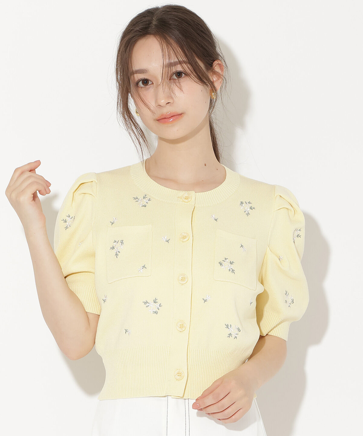 WILLSELECTION「小花刺繍タックスリーブカーディガン」|カーディガン|イエロー