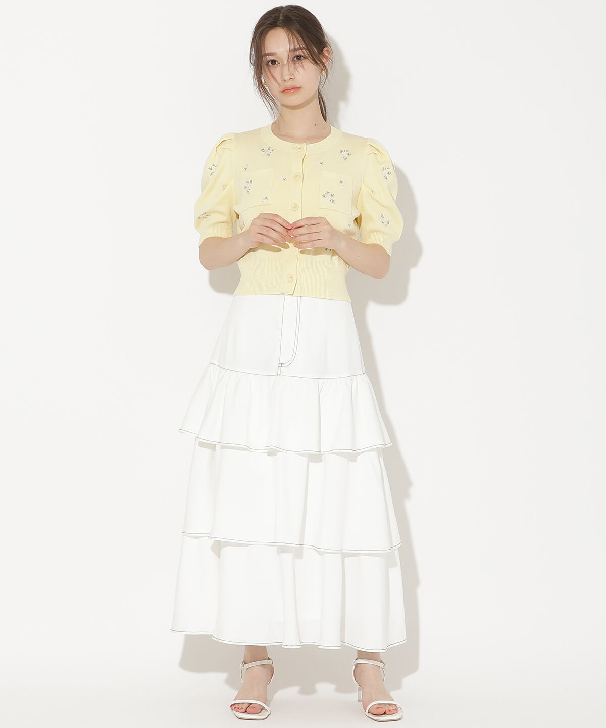 WILLSELECTION「小花刺繍タックスリーブカーディガン」|カーディガン|