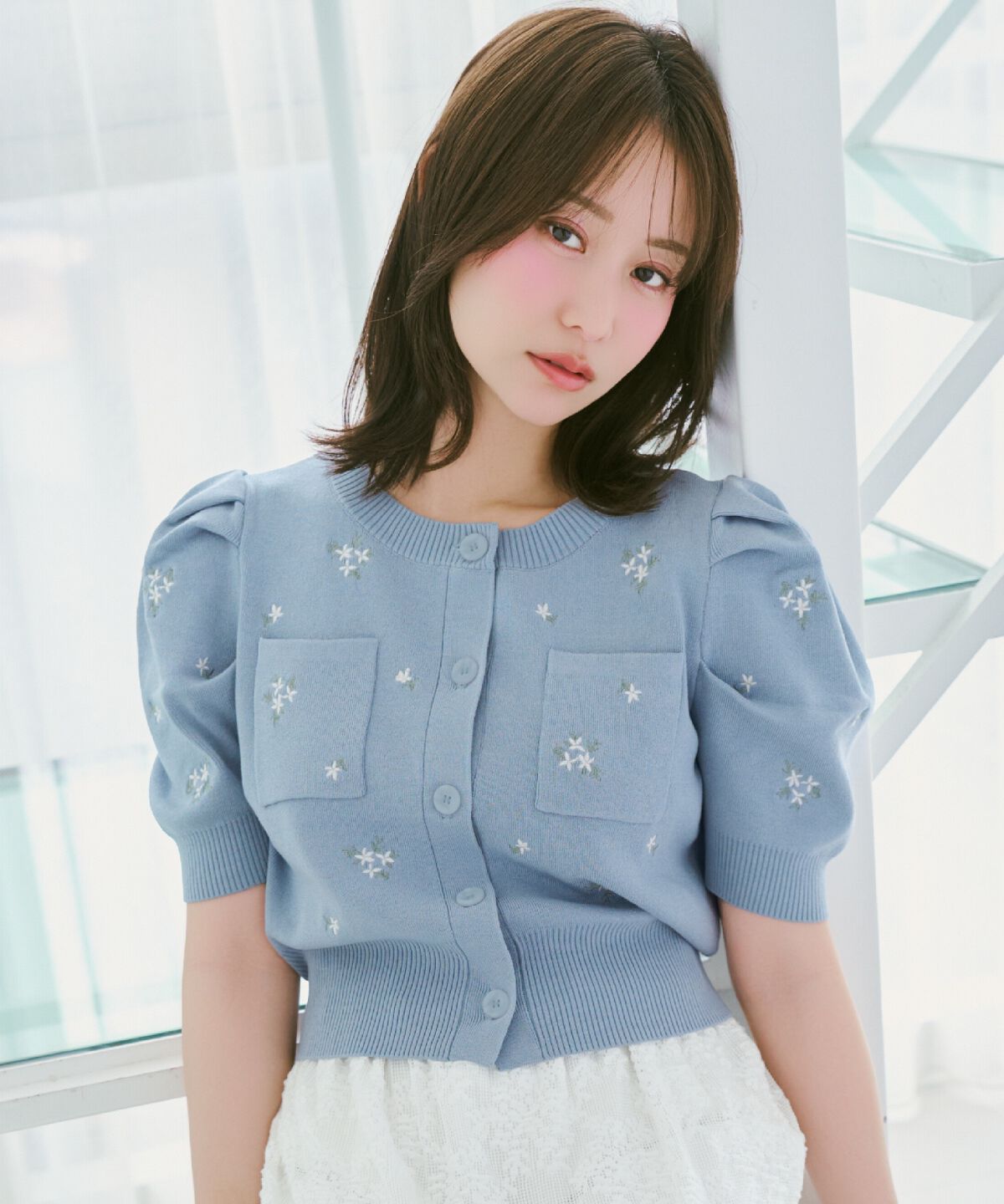 WILLSELECTION「小花刺繍タックスリーブカーディガン」|カーディガン|ブルー