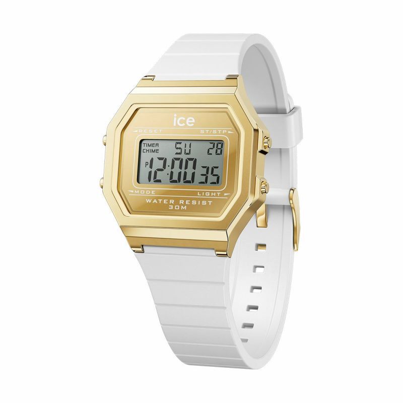 ICE-WATCH「〈ICE-WATCH(ｱｲｽｳｫｯﾁ)〉 ICE digit retro ﾒﾀﾙｺﾞｰﾙﾄﾞﾐﾗｰ ﾎﾜｲﾄ ｽﾓｰﾙ」|腕時計|