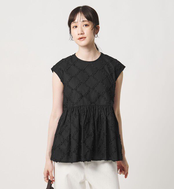 UNITED ARROWS「エンブロイダリー フリル フレンチスリーブ ブラウス」|シャツ・ブラウス|BLACK