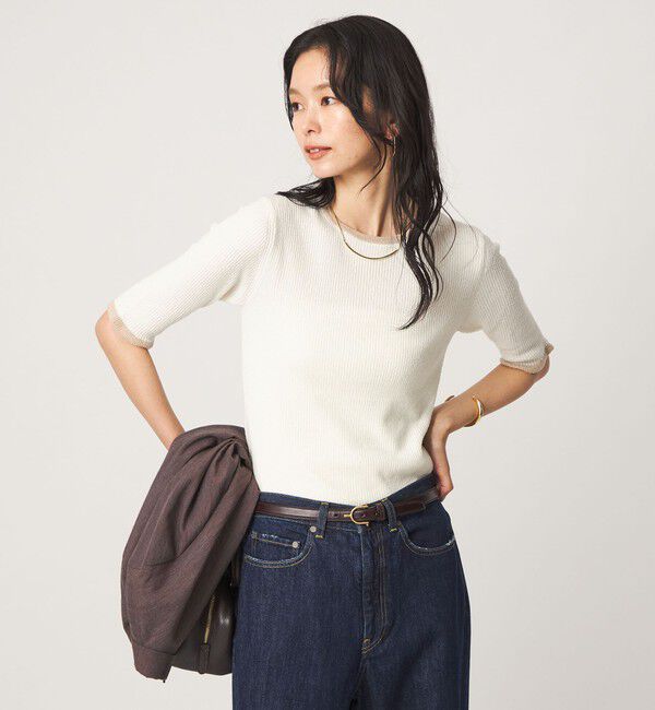 UNITED ARROWS green label relaxing「ハイショク リブ ハーフスリーブ プルオーバー ニット」|ニット・セーター|OFF WHITE