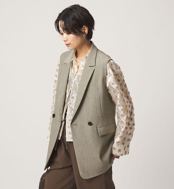 green label relaxing/ツイードライク ジレ マシンウォッシャブル 帯電防止