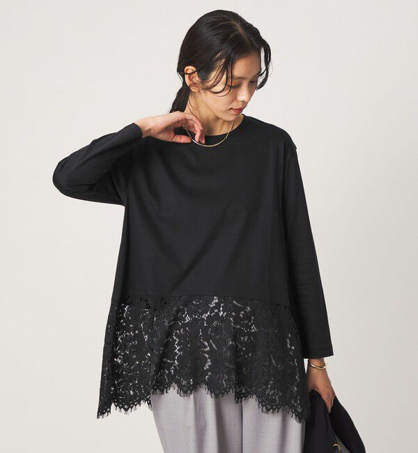 UNITED ARROWS green label relaxing「レース イレヘム プルオーバー カットソー」|Tシャツ・カットソー|BLACK