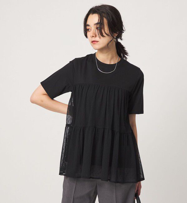 UNITED ARROWS green label relaxing「ドットチュール ティアード プルオーバー カットソー」|Tシャツ・カットソー|BLACK