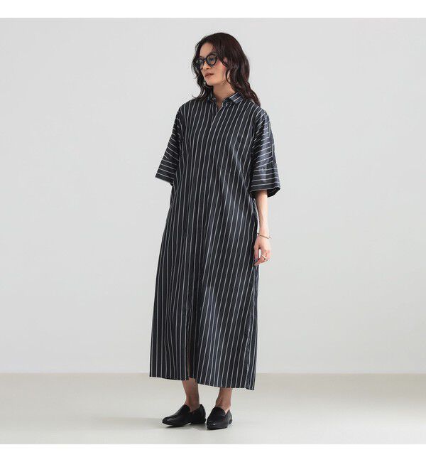 Demi-Luxe BEAMS 「TICCA / テント ハーフスリーブ シャツ ワンピース」|ワンピース|BLACK STRIPE